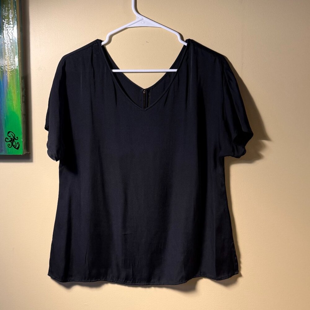 Women's Black Silk V-neck Blouse